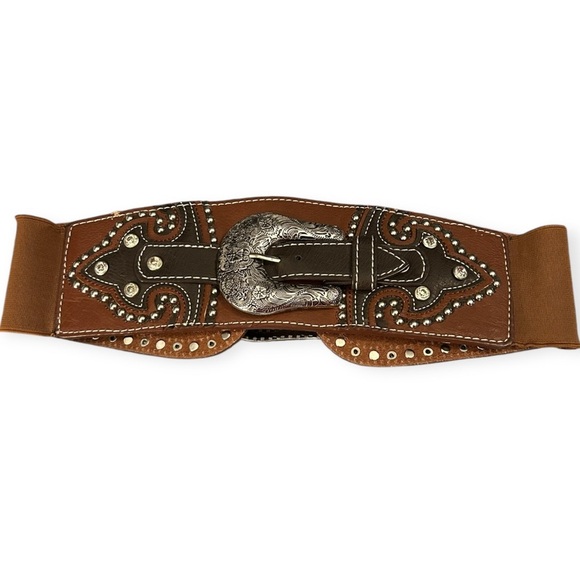 Montana West double buckle Brown Leather Belt with Silver Buckle - Picture 7 of 13